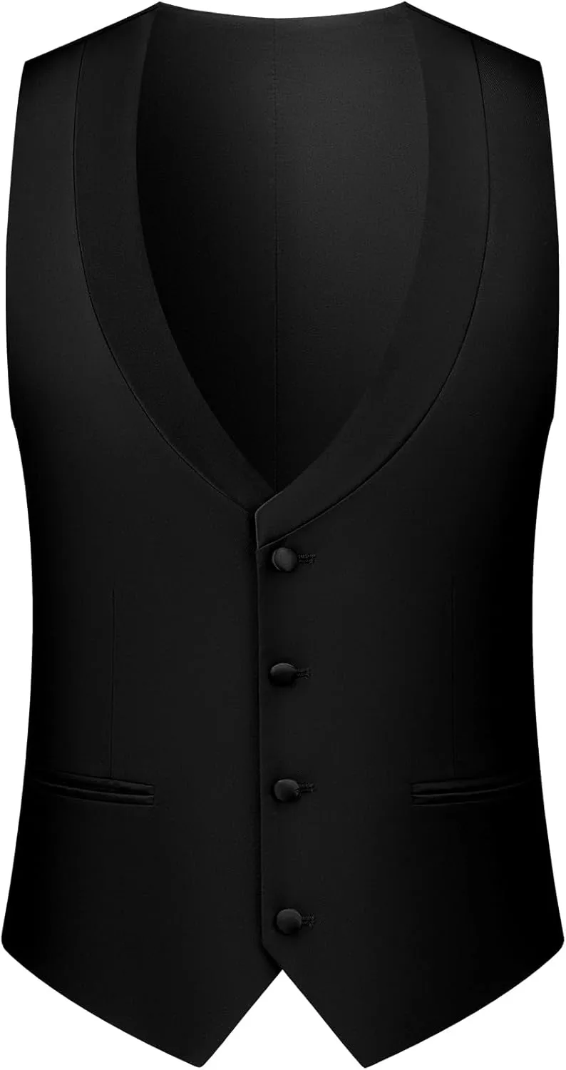 MAGE MALE Mens Suit Slim Fit 3 Piece Tuxedo Suits One Button Wedding Prom Party Dinner Blazer Vest Black Pants Set