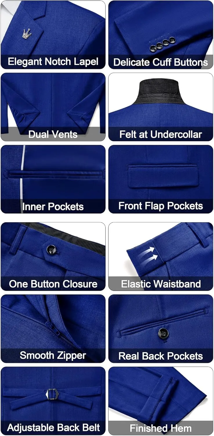 MAGE MALE Mens Suits Slim Fit 3 Piece Tuxedo Suit One Button Solid Prom Wedding Party Blazer Vest Pants Set with Tie