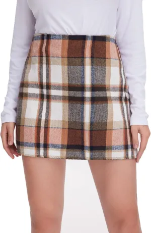 MakeMeChic Women's Plaid Skirt High Waisted Pencil Mini Skirt