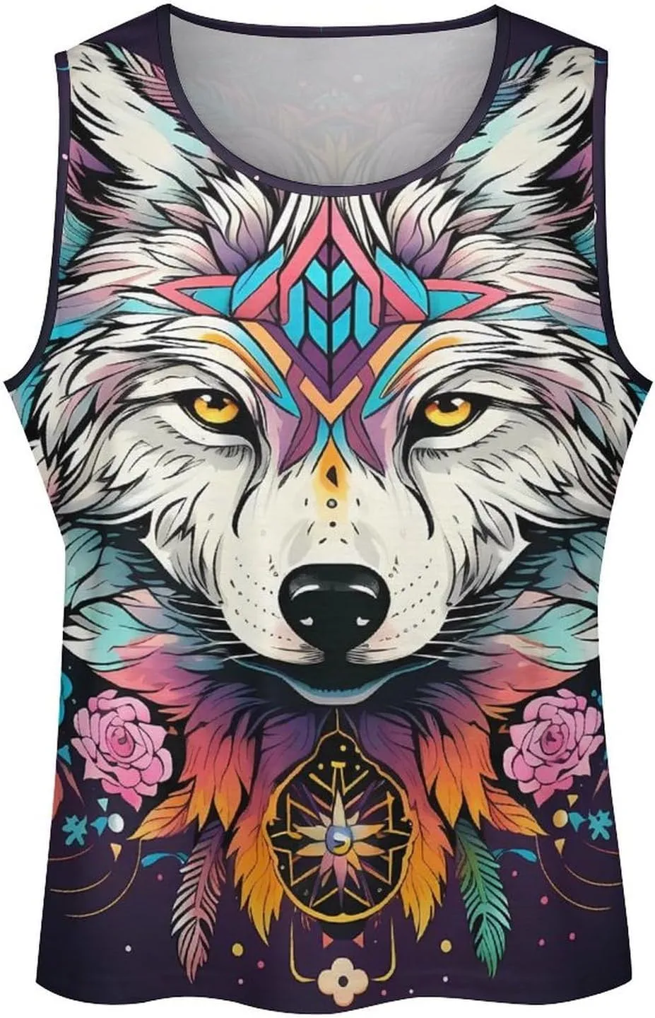 MARSVOVO Camo Tank Top for Men 2024 Trendy Wolf Print Sleeveless Crewneck Vintage Summer Religion Totem Graphic Gym Vest