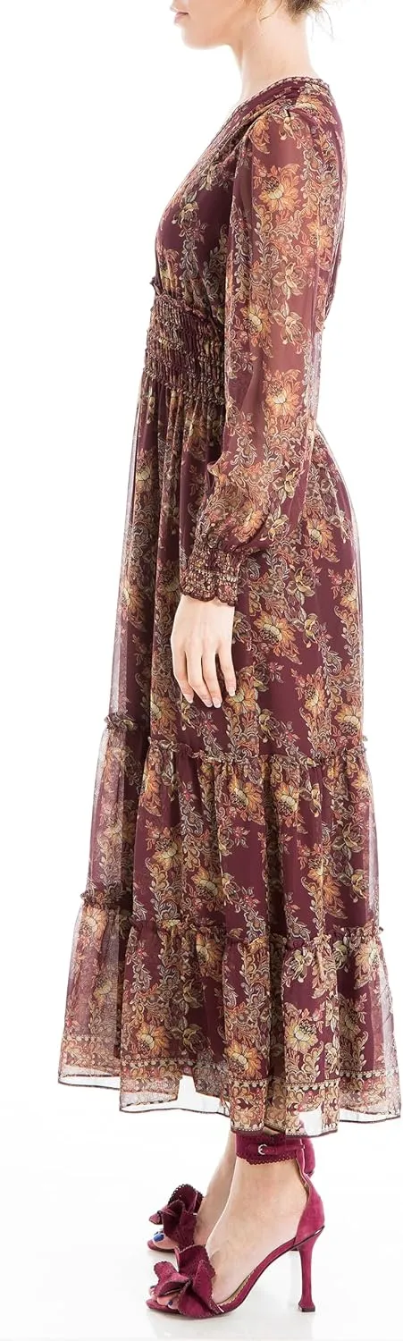 Max Studio Women's Long Sleeve V-Neck Maxi Dress