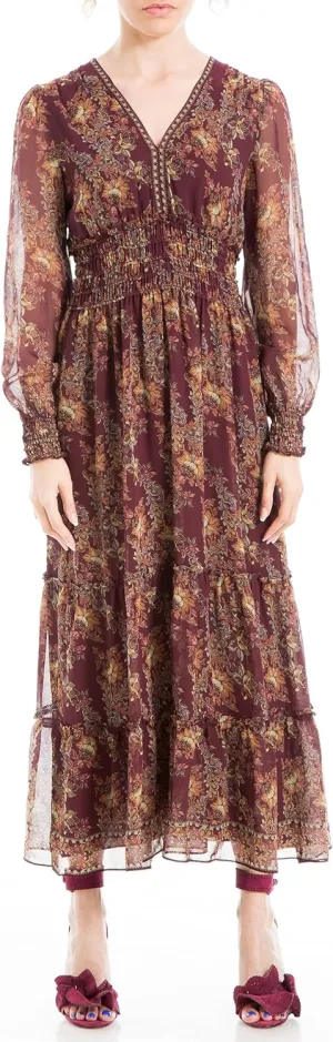 Max Studio Women's Long Sleeve V-Neck Maxi Dress