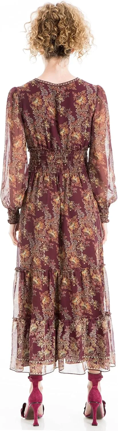 Max Studio Women's Long Sleeve V-Neck Maxi Dress