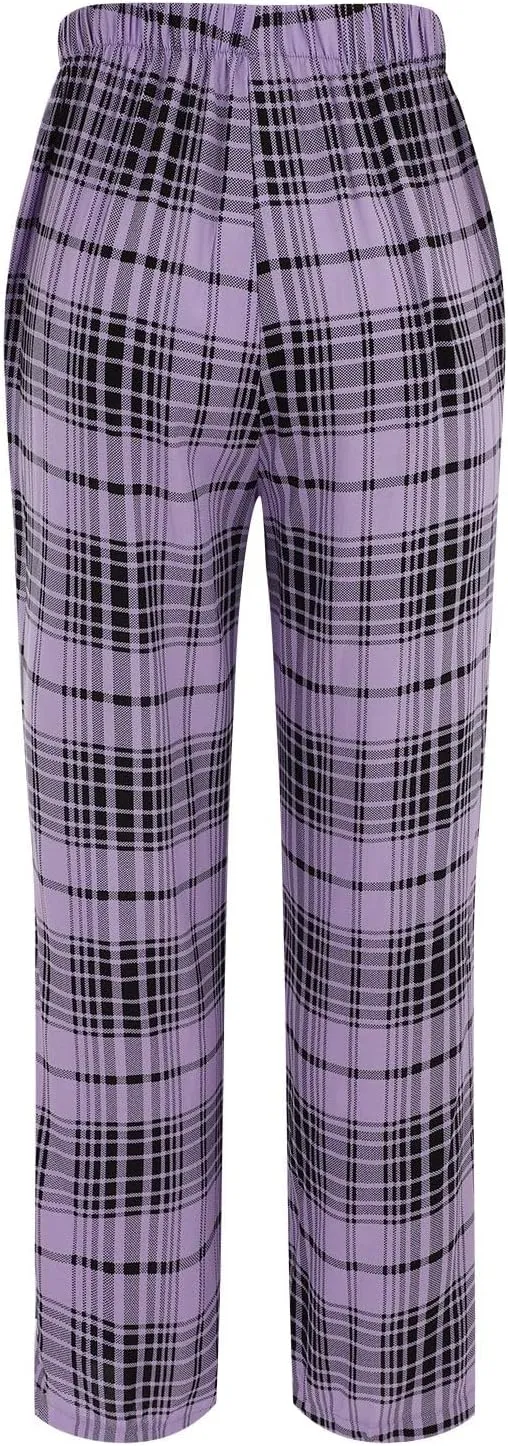 MBWTRP Women's Pajama Sets Plaid Checked Loungewear Set Long Sleeve Cotton Top and Pants Floral Printed Sleepwear for Ladies
