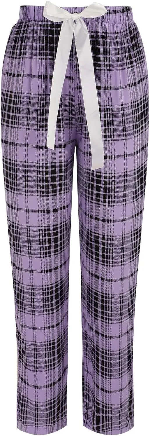 MBWTRP Women's Pajama Sets Plaid Checked Loungewear Set Long Sleeve Cotton Top and Pants Floral Printed Sleepwear for Ladies