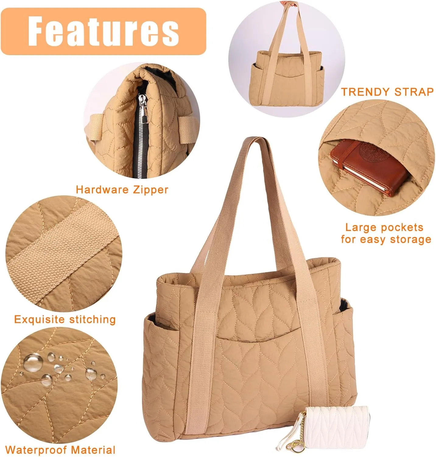 Medium Quilted Work Tote Bag for Women, Lightweight Puffer Tote Bag Quilted Handbags for Birthday Valentines Gifts