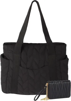 Medium Quilted Work Tote Bag for Women, Lightweight Puffer Tote Bag Quilted Handbags for Birthday Valentines Gifts