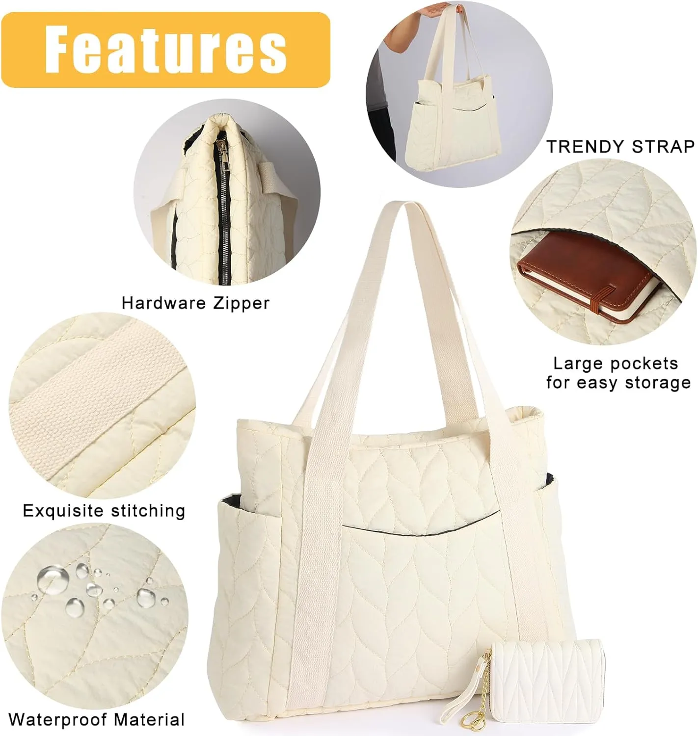 Medium Quilted Work Tote Bag for Women, Lightweight Puffer Tote Bag Quilted Handbags for Birthday Valentines Gifts