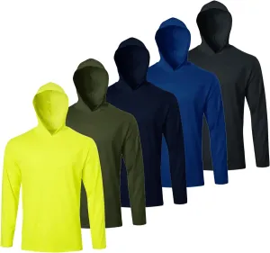 Men Hooded Long Sleeve T Shirts Pack Quick Dry Odor Protection Running Activewear Workout Performance Tee Shirts