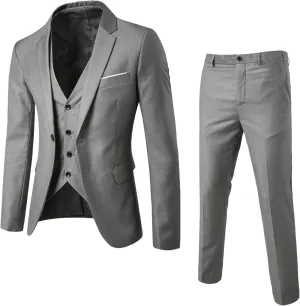Men's 3 Piece Slim Fit Suit Set, One Button Solid Blazer Jacket Vest Pants Suit Sets for Business Wedding Party