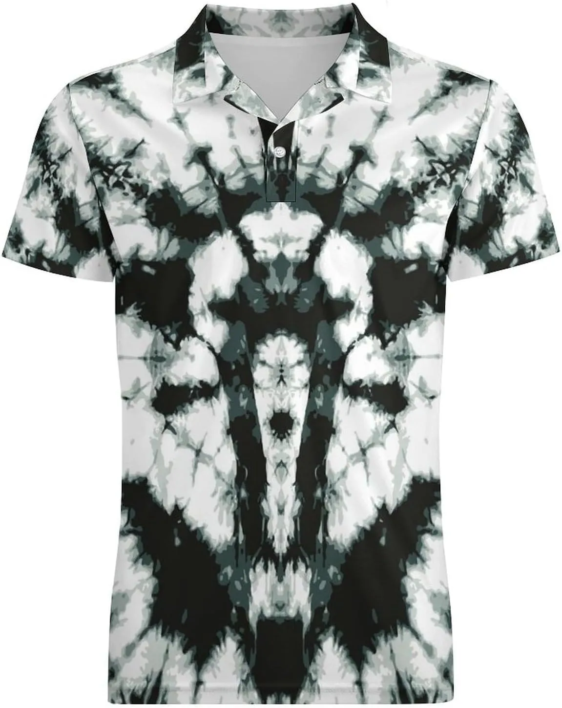 Men's Black Gray Color Tie Dye Polo Shirts Short Sleeve Cool Golf Shirt Quick-Dry Activewear Polos
