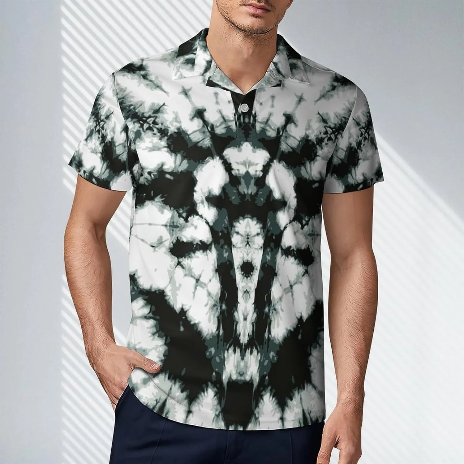 Men's Black Gray Color Tie Dye Polo Shirts Short Sleeve Cool Golf Shirt Quick-Dry Activewear Polos