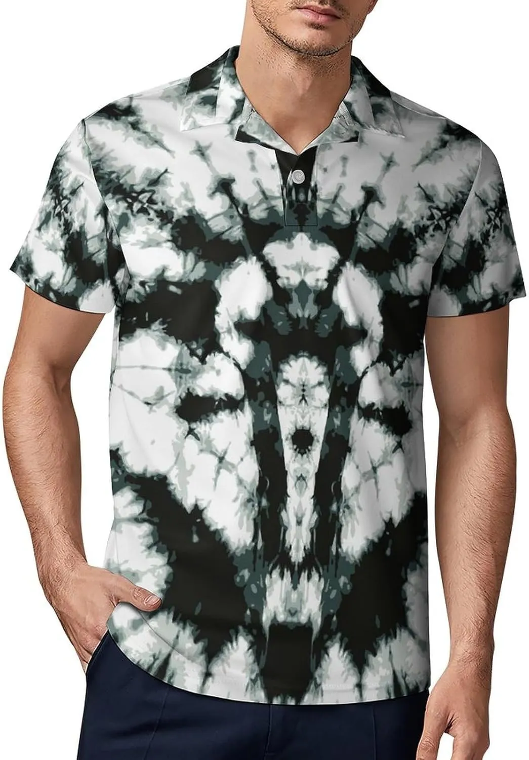 Men's Black Gray Color Tie Dye Polo Shirts Short Sleeve Cool Golf Shirt Quick-Dry Activewear Polos