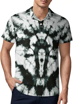 Men's Black Gray Color Tie Dye Polo Shirts Short Sleeve Cool Golf Shirt Quick-Dry Activewear Polos