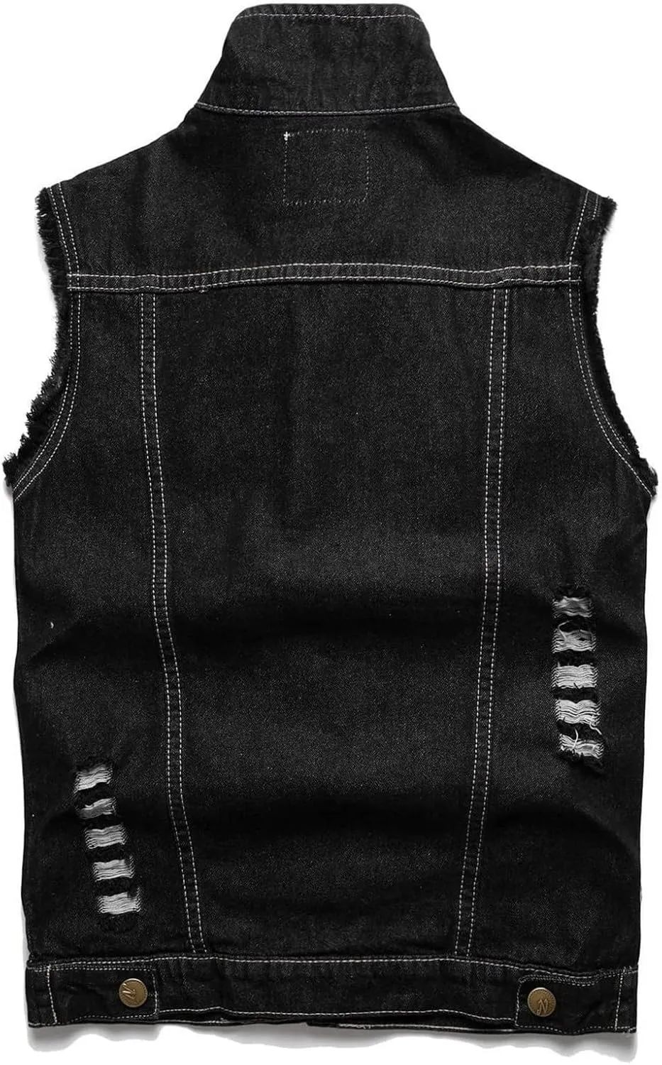 Mens Denim Vest Jakcet Tactical Outdoor Versatile Street Jackets Trend Stand Up Collar Ripped Casual Sleeveless Retro Jacket