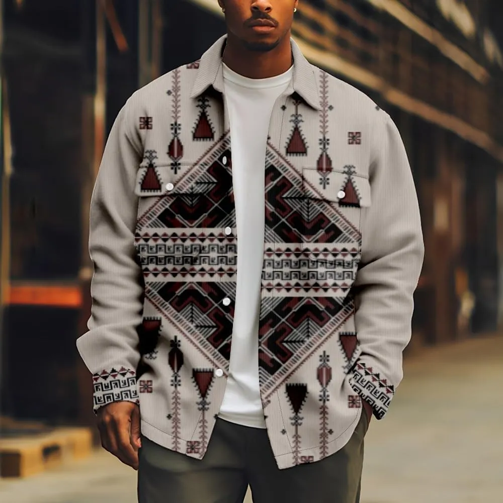 Men's Fall Casual Button Down Plaid Shirt Vintage Flannel Shirts Long Sleeve Fleece Jacket with Pockets XS-4XL