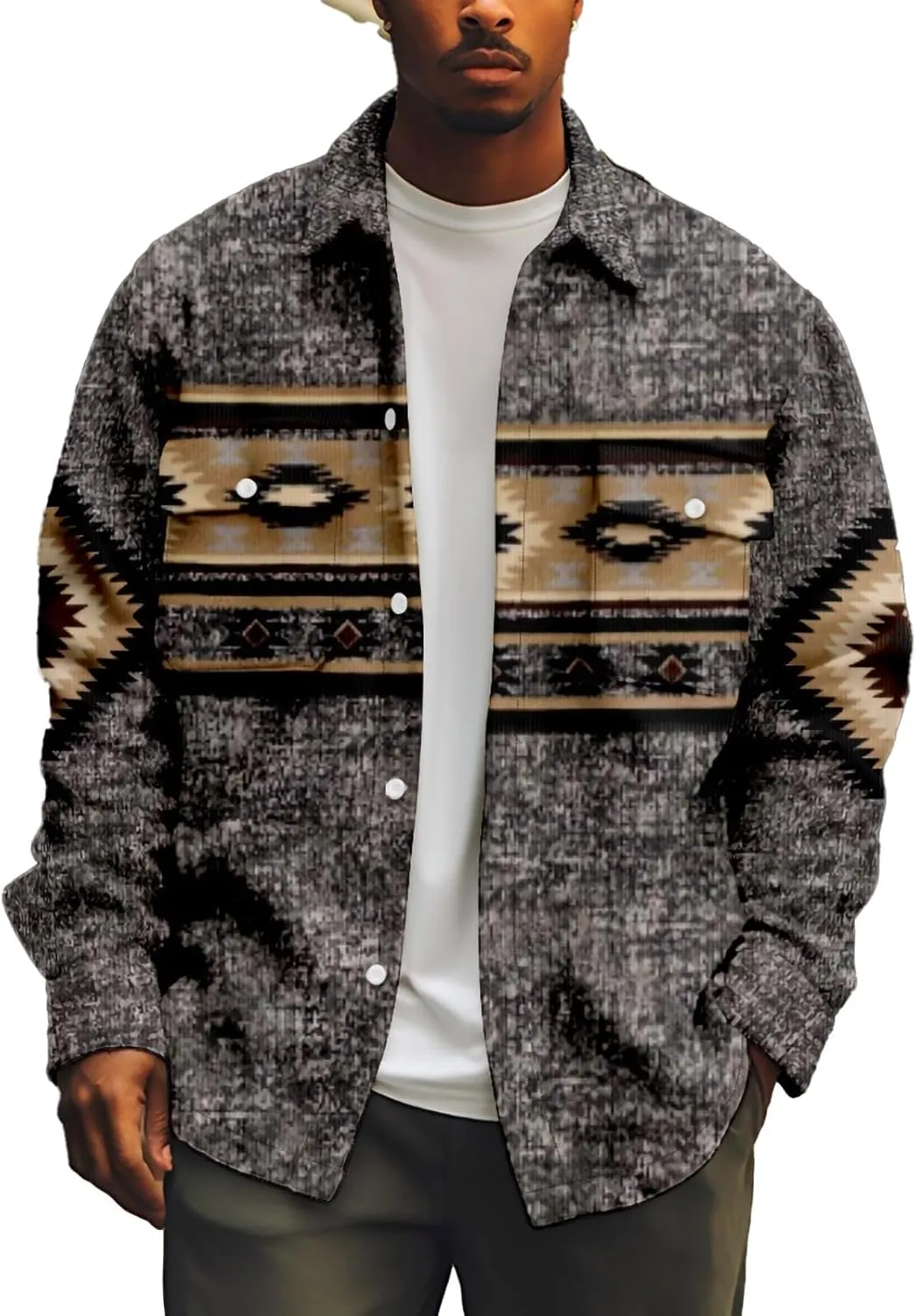 Men's Fall Casual Button Down Plaid Shirt Vintage Flannel Shirts Long Sleeve Fleece Jacket with Pockets XS-4XL