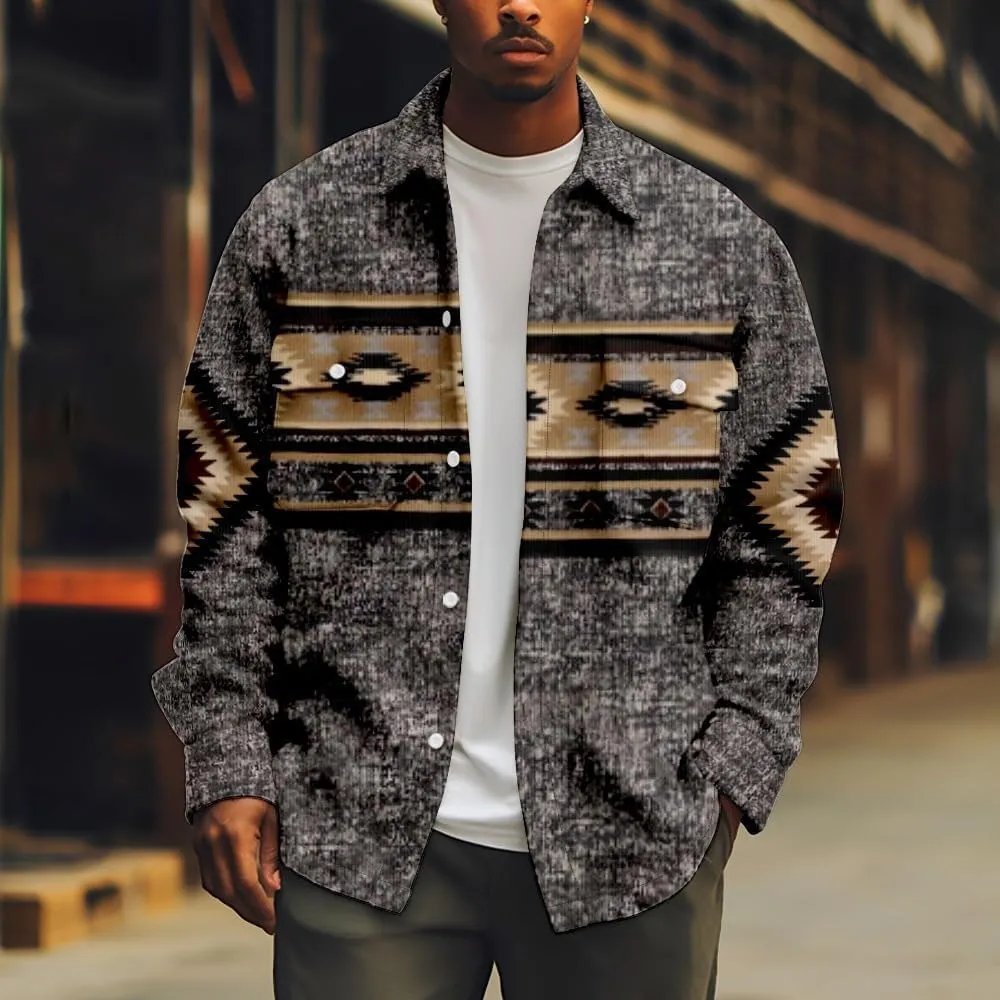 Men's Fall Casual Button Down Plaid Shirt Vintage Flannel Shirts Long Sleeve Fleece Jacket with Pockets XS-4XL