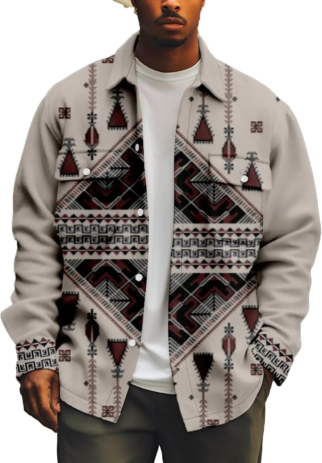 Men's Fall Casual Button Down Plaid Shirt Vintage Flannel Shirts Long Sleeve Fleece Jacket with Pockets XS-4XL
