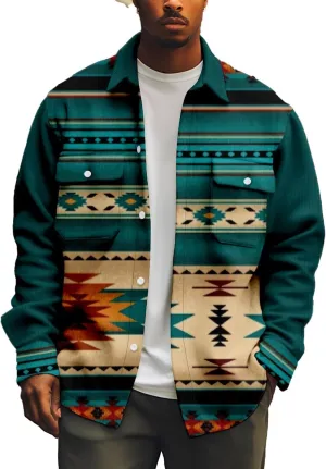 Men's Fall Casual Button Down Plaid Shirt Vintage Flannel Shirts Long Sleeve Fleece Jacket with Pockets XS-4XL