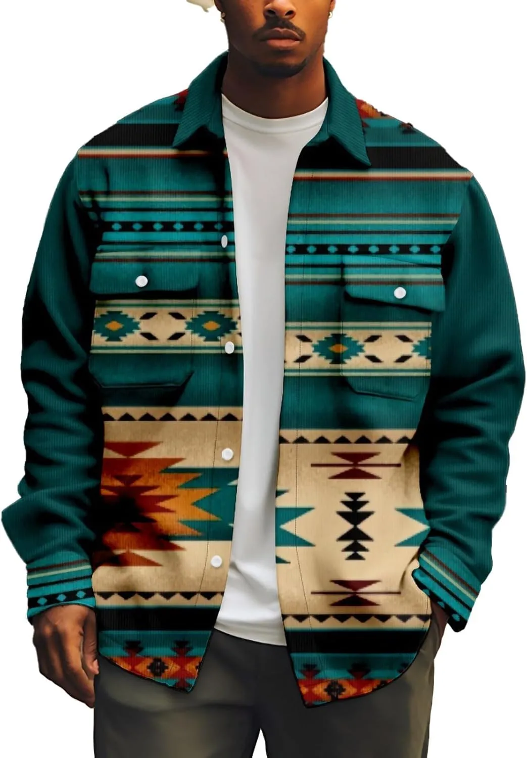 Men's Fall Casual Button Down Plaid Shirt Vintage Flannel Shirts Long Sleeve Fleece Jacket with Pockets XS-4XL