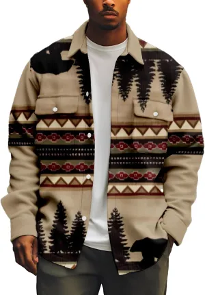 Men's Fall Casual Button Down Plaid Shirt Vintage Flannel Shirts Long Sleeve Fleece Jacket with Pockets XS-4XL