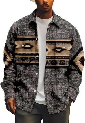 Men's Fall Casual Button Down Plaid Shirt Vintage Flannel Shirts Long Sleeve Fleece Jacket with Pockets XS-4XL