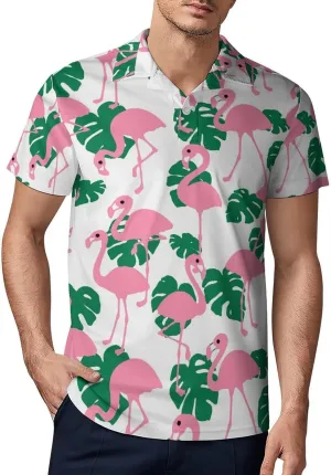 Men's Pink Flamingos Polo Shirts Short Sleeve Cool Golf Shirt Quick-Dry Activewear Polos