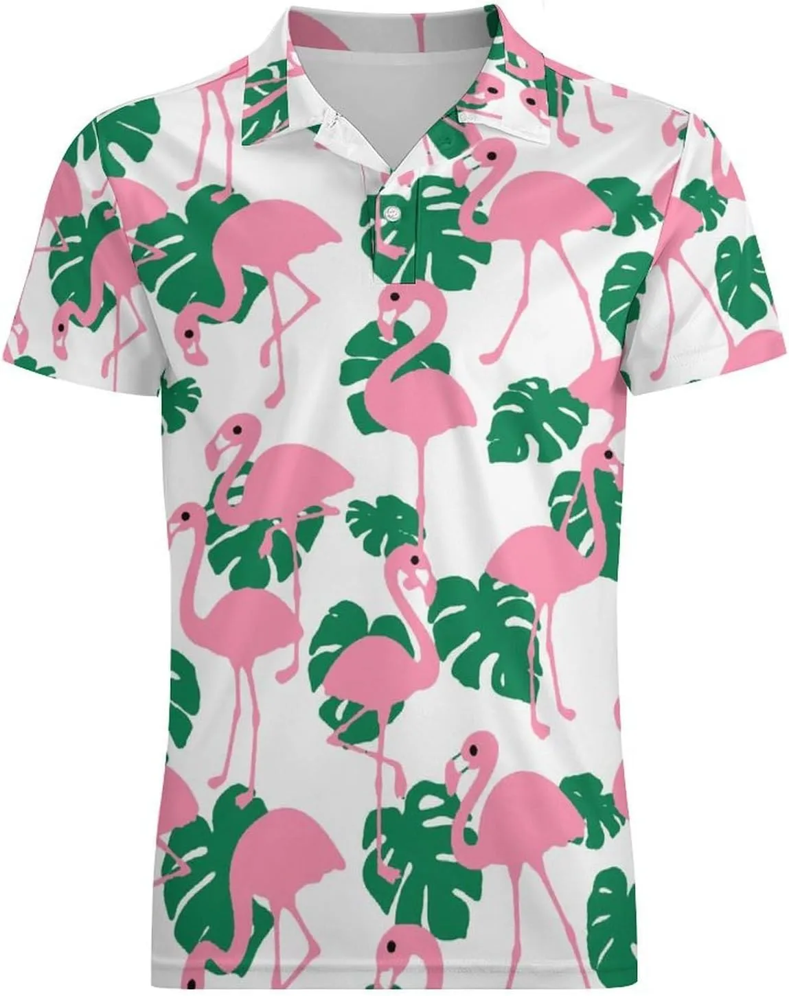Men's Pink Flamingos Polo Shirts Short Sleeve Cool Golf Shirt Quick-Dry Activewear Polos