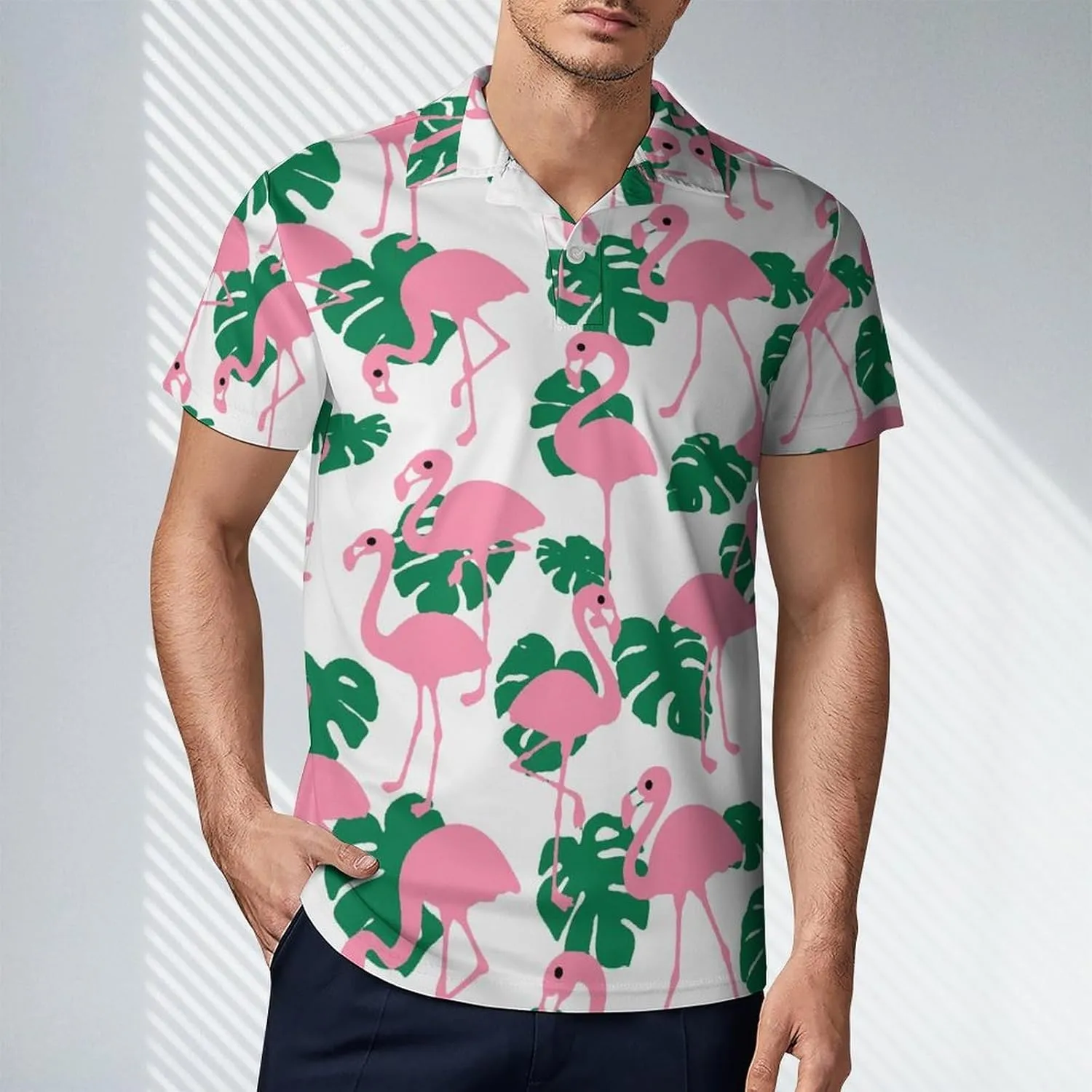 Men's Pink Flamingos Polo Shirts Short Sleeve Cool Golf Shirt Quick-Dry Activewear Polos