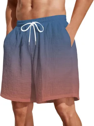 Mens Plus Size Shorts Casual Gradient Boardshorts Summer Loose Fit Shorts Drawstring Waist Short Pants with Pockets