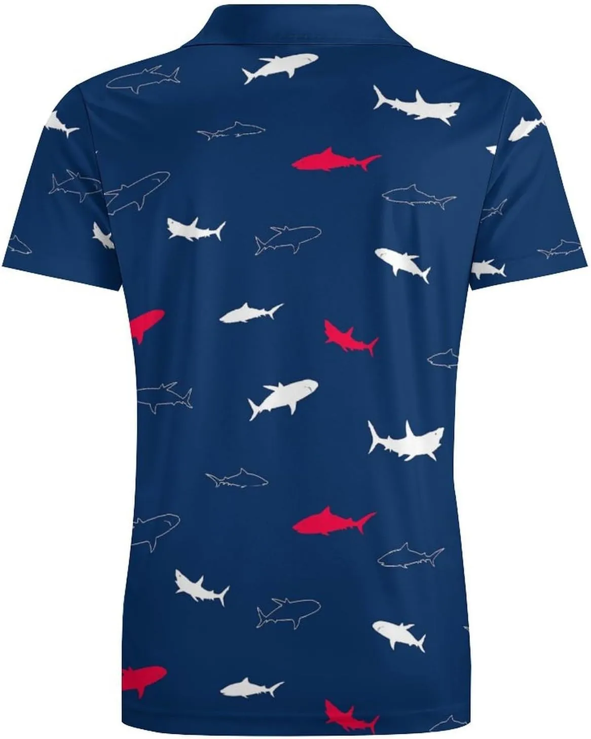 Men's Red White Shark Polo Shirts Short Sleeve Cool Golf Shirt Quick-Dry Activewear Polos
