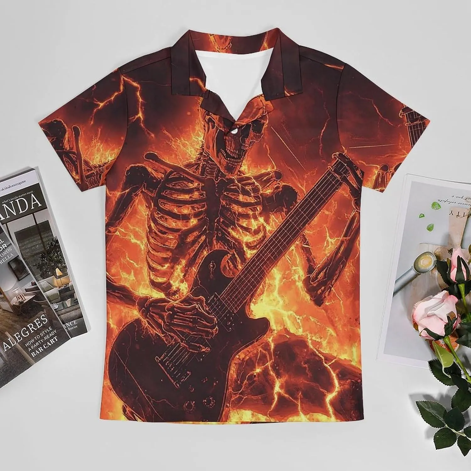 Men's Skeleton Playing an Electric Guitar Polo Shirts Short Sleeve Cool Golf Shirt Quick-Dry Activewear Polos