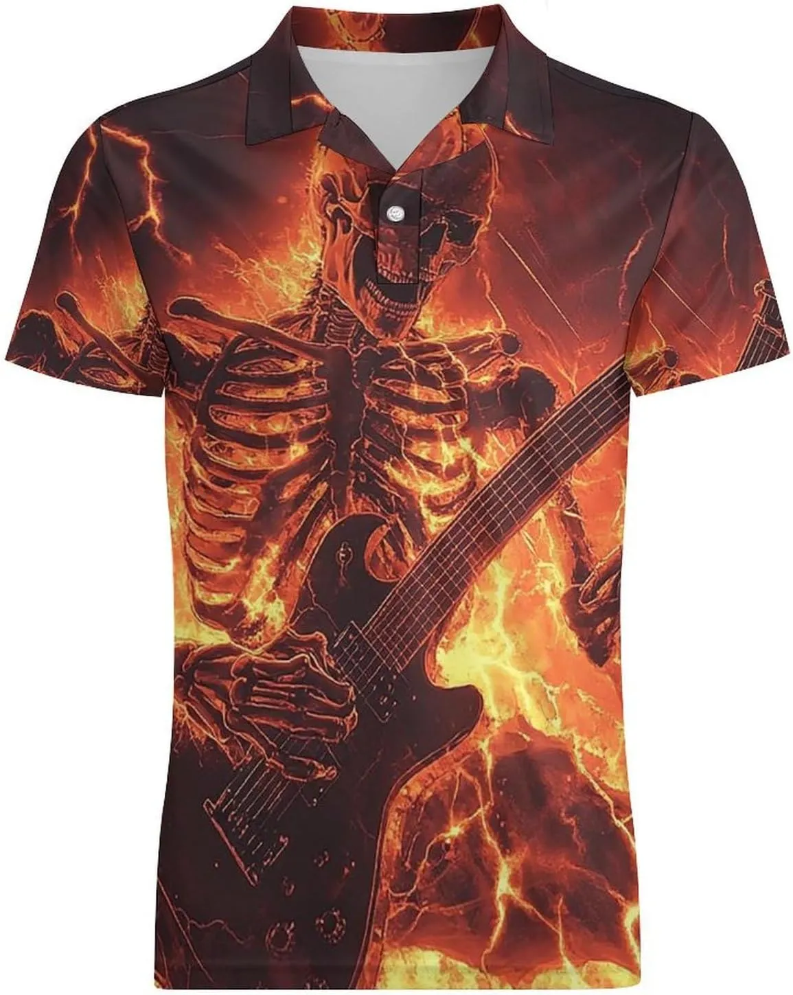 Men's Skeleton Playing an Electric Guitar Polo Shirts Short Sleeve Cool Golf Shirt Quick-Dry Activewear Polos