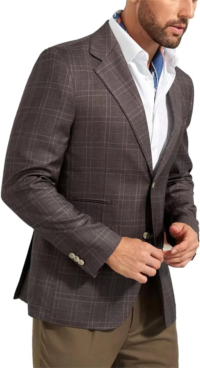 Men's Suit Jacket Blazer Casual Plaid Stripe Slim Fit Single Breasted Mens Tuxedos Jackets Party Sport Coats Blazers