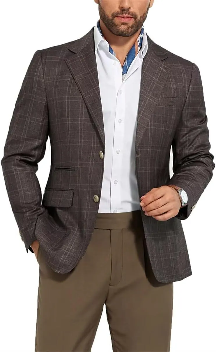 Men's Suit Jacket Blazer Casual Plaid Stripe Slim Fit Single Breasted Mens Tuxedos Jackets Party Sport Coats Blazers