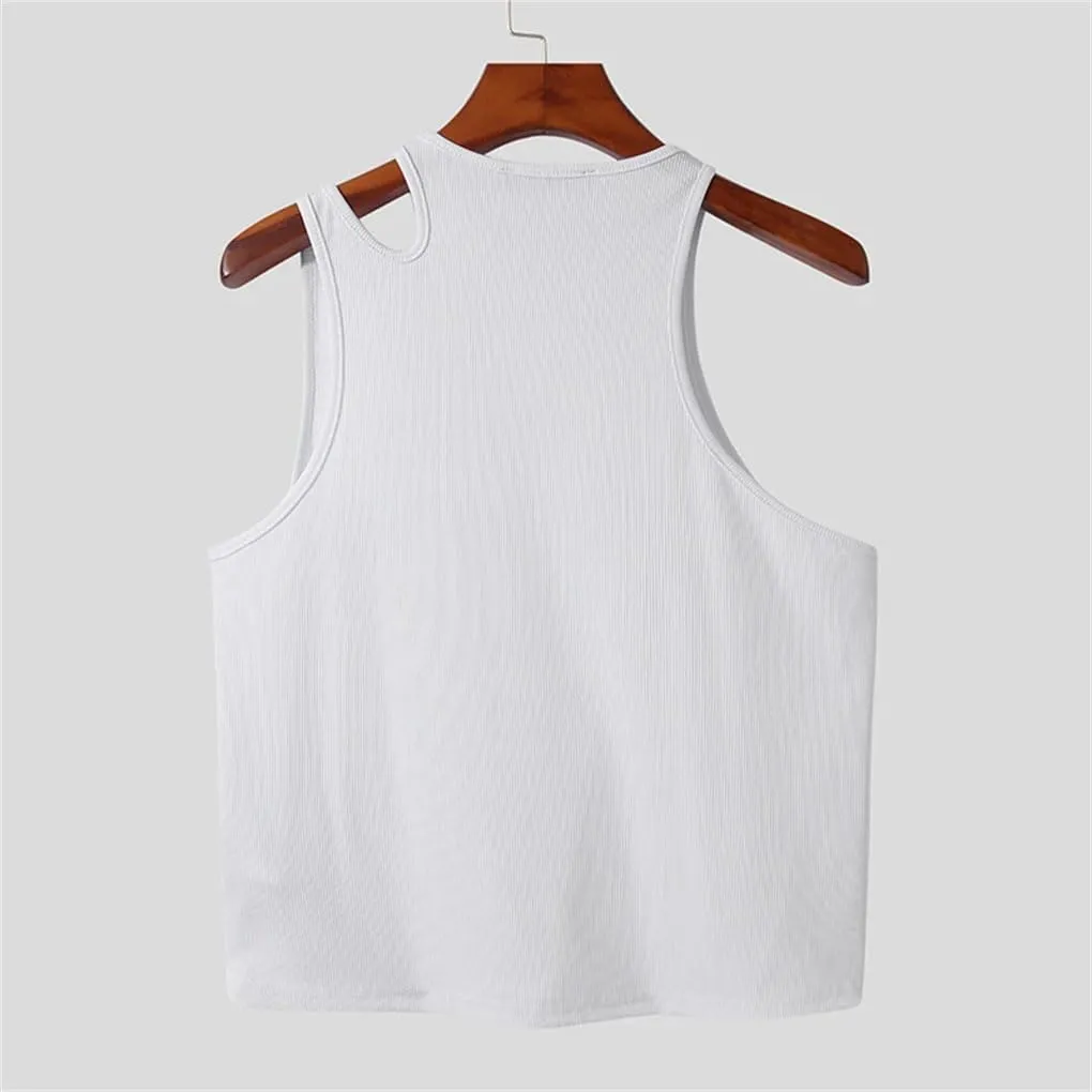 Men's Tank Tops Solid Color Vests for Men Breathable Hollow Out Streetwear Tops