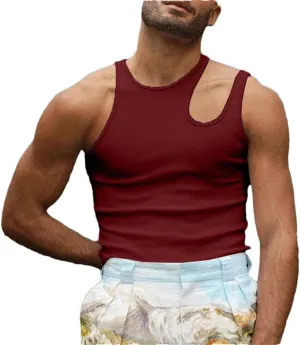 Men's Tank Tops Solid Color Vests for Men Breathable Hollow Out Streetwear Tops