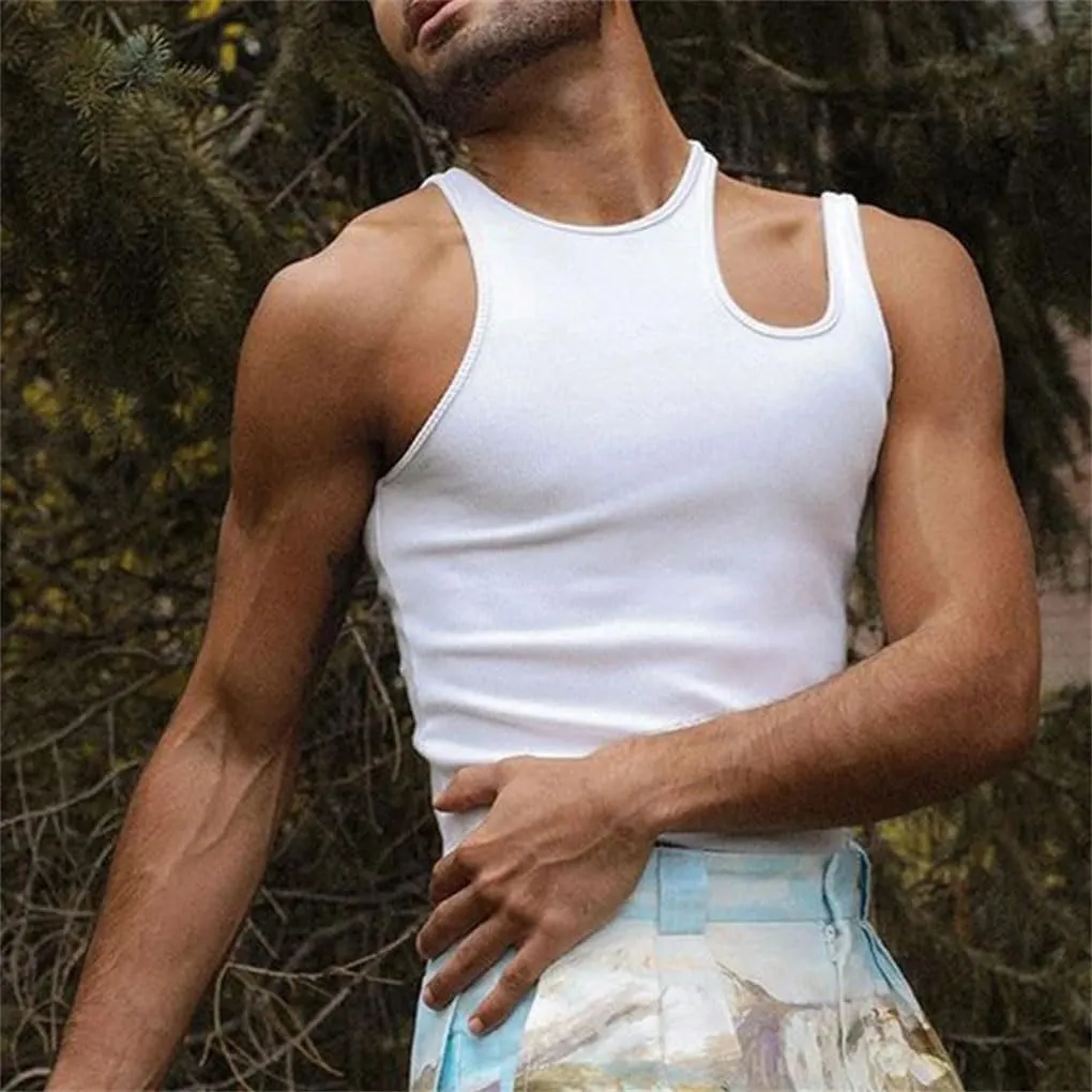 Men's Tank Tops Solid Color Vests for Men Breathable Hollow Out Streetwear Tops