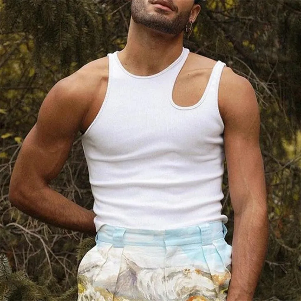 Men's Tank Tops Solid Color Vests for Men Breathable Hollow Out Streetwear Tops