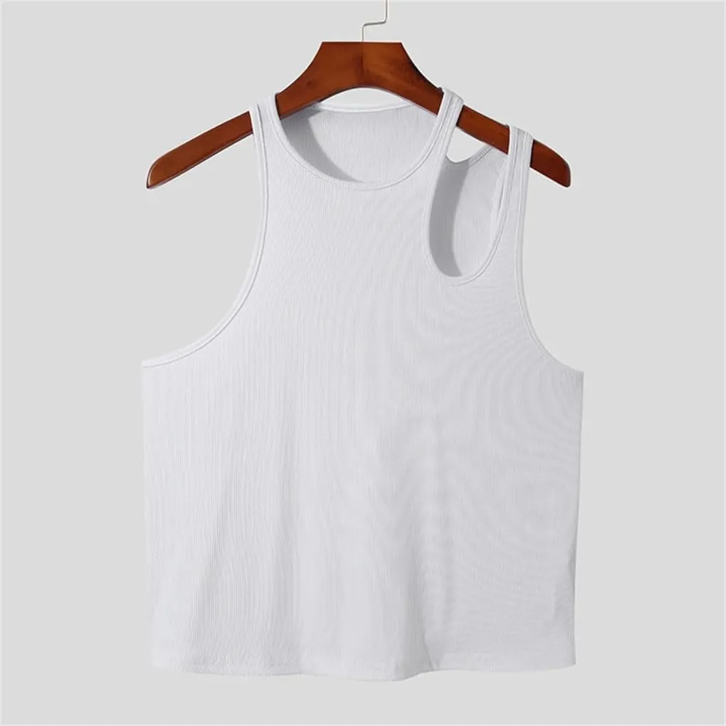Men's Tank Tops Solid Color Vests for Men Breathable Hollow Out Streetwear Tops