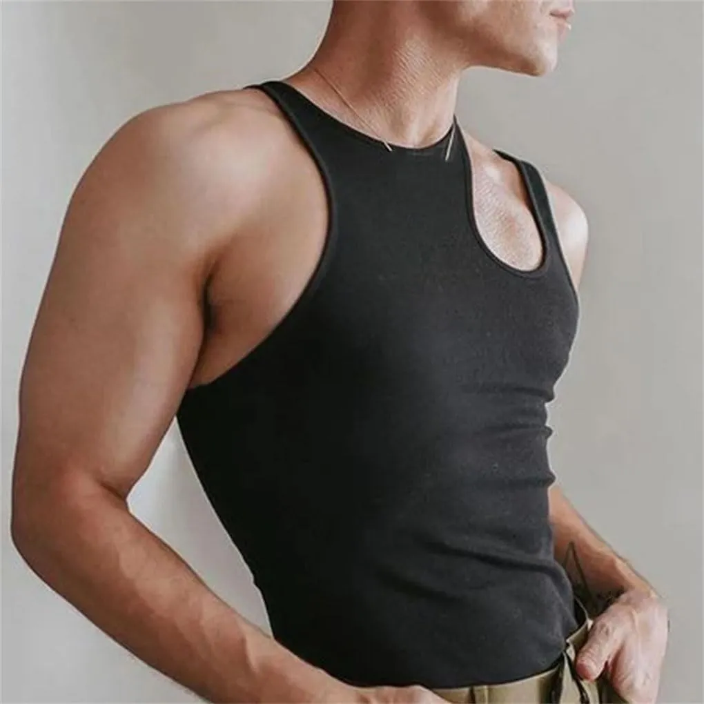 Men's Tank Tops Solid Color Vests for Men Breathable Hollow Out Streetwear Tops
