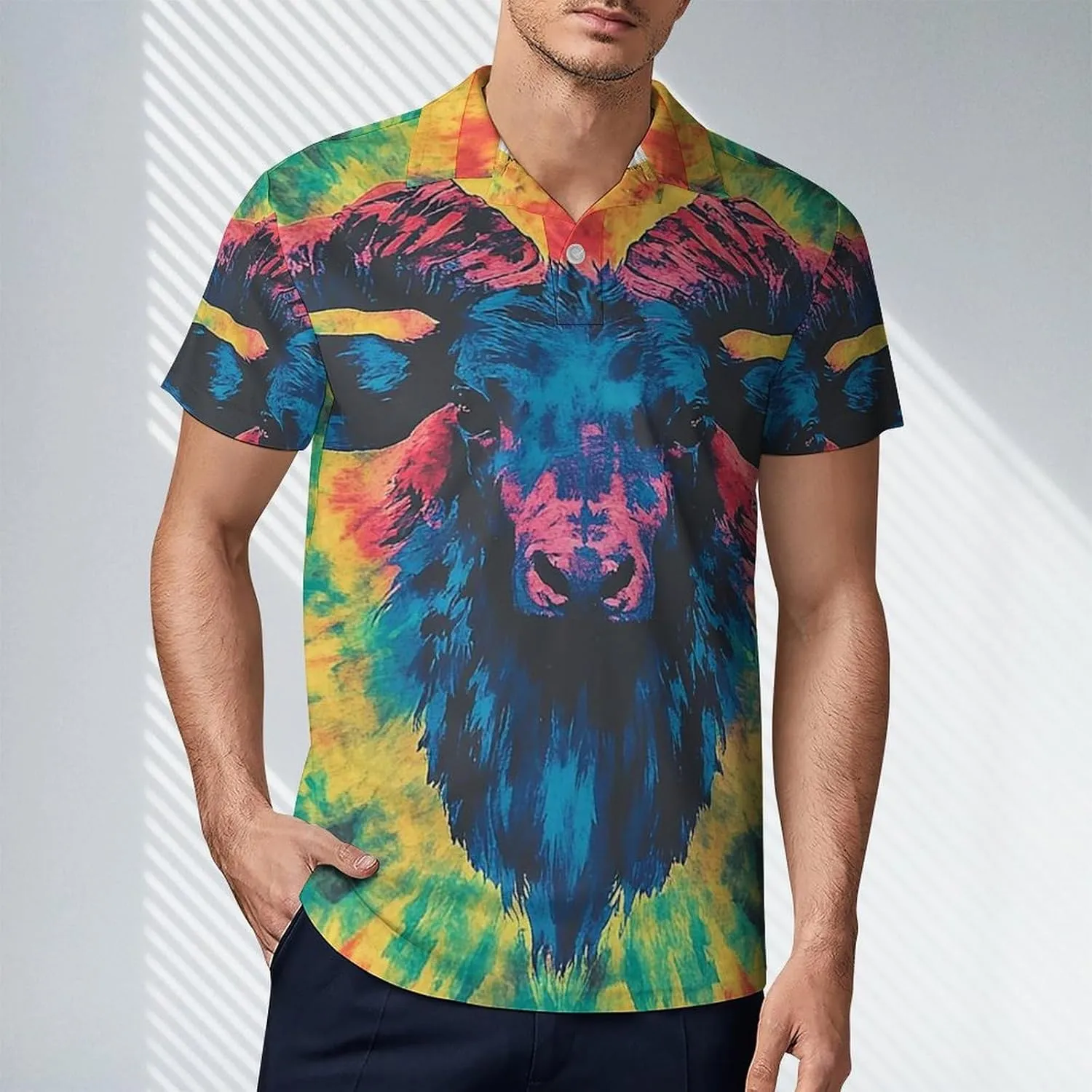Men's Tie Dye Pattern of Cow Polo Shirts Short Sleeve Cool Golf Shirt Quick-Dry Activewear Polos