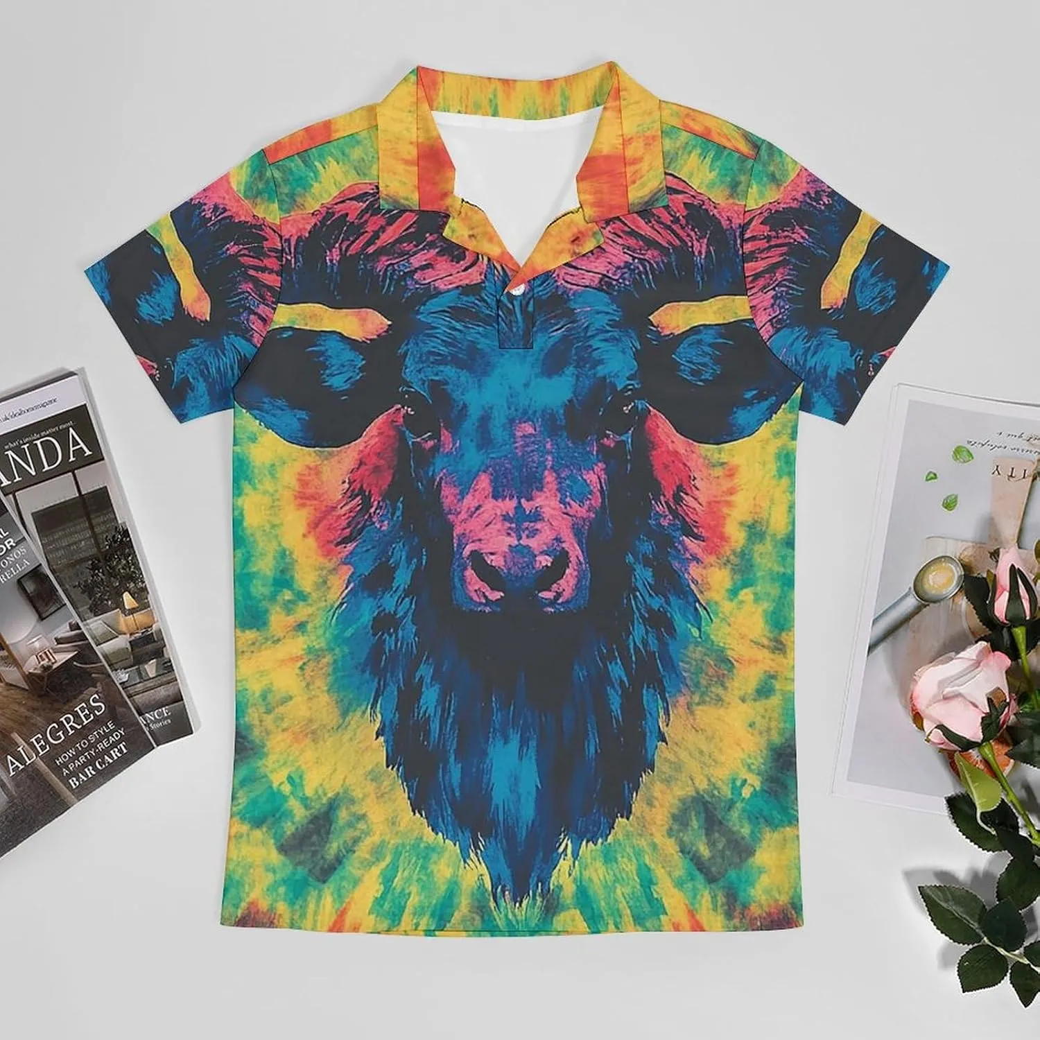 Men's Tie Dye Pattern of Cow Polo Shirts Short Sleeve Cool Golf Shirt Quick-Dry Activewear Polos