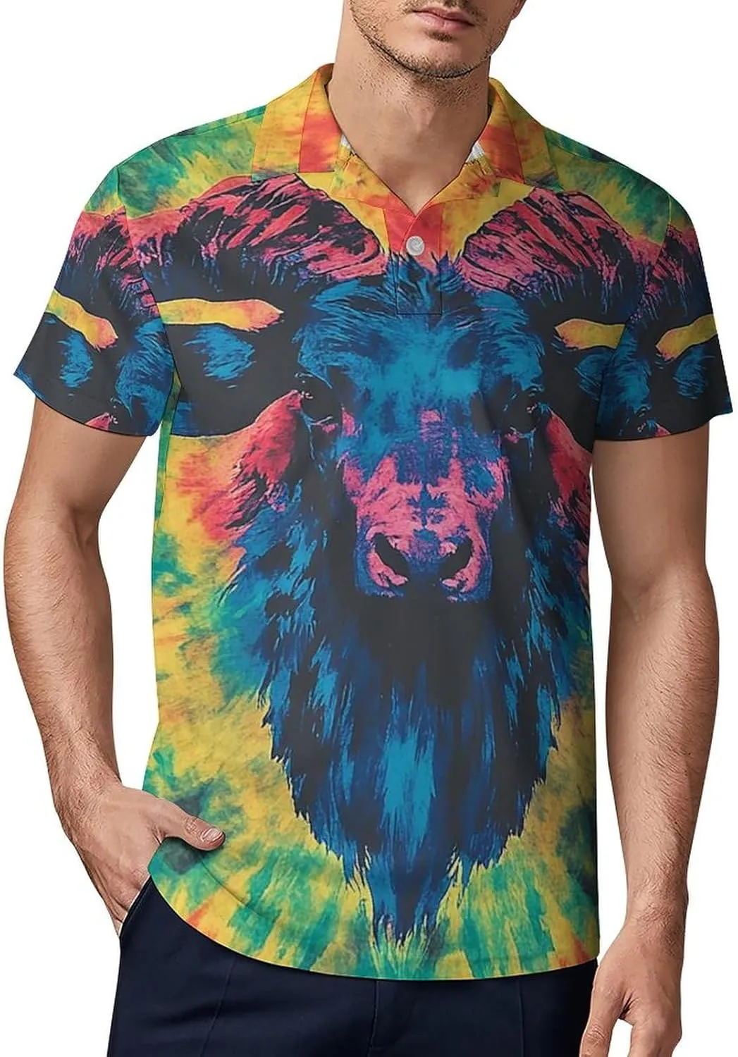 Men's Tie Dye Pattern of Cow Polo Shirts Short Sleeve Cool Golf Shirt Quick-Dry Activewear Polos