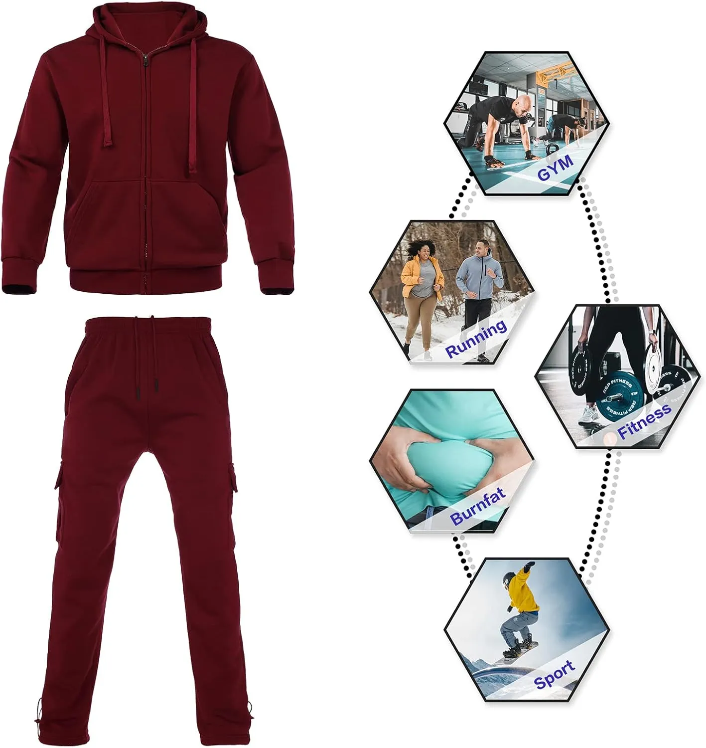 Men's Tracksuit Sets Outfit Activewear Full Zip Fleece Hoodie Jacket Cargo Sweatpant 2 Piece Casual Sweatsuit