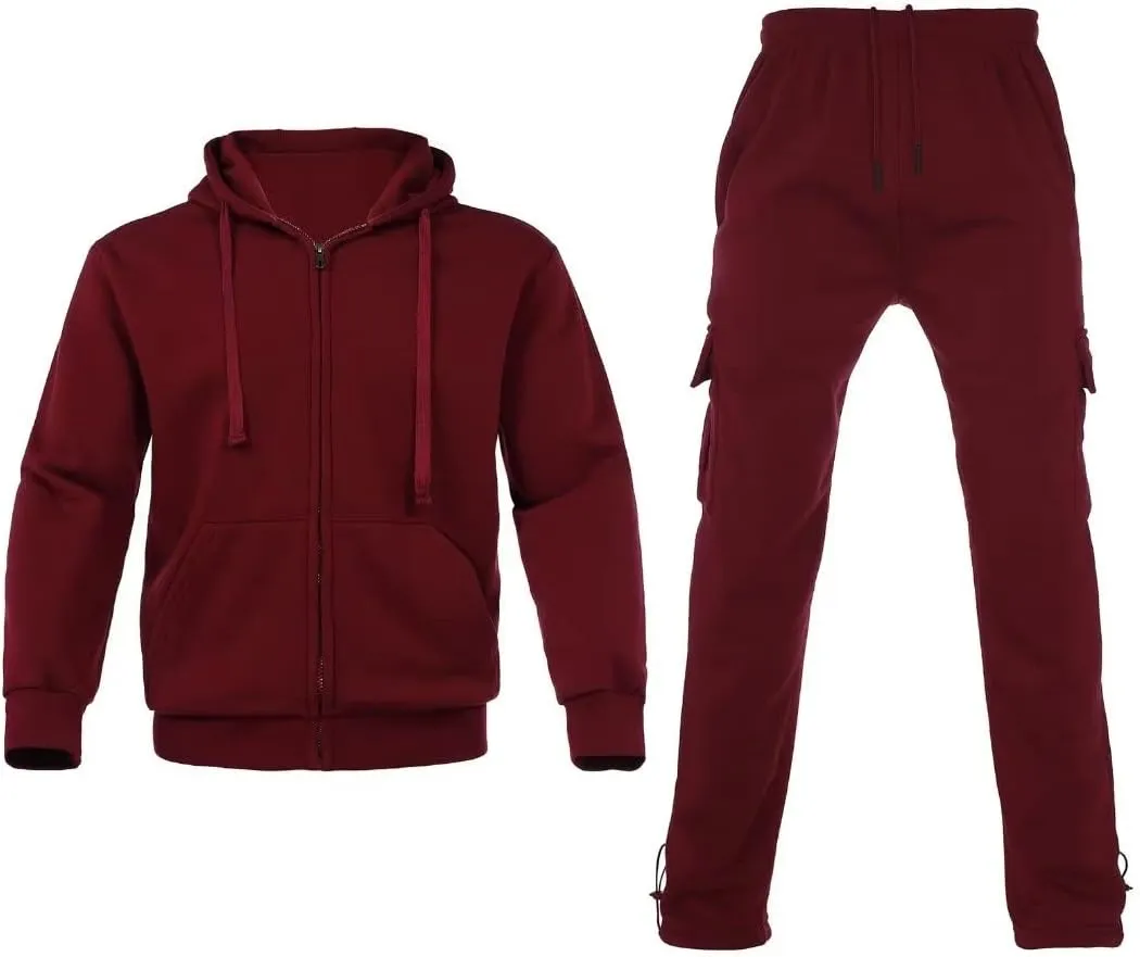 Men's Tracksuit Sets Outfit Activewear Full Zip Fleece Hoodie Jacket Cargo Sweatpant 2 Piece Casual Sweatsuit