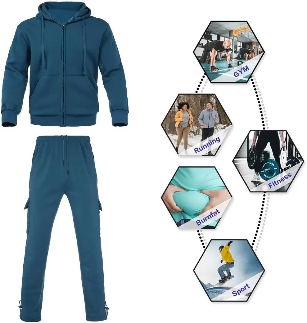Men's Tracksuit Sets Outfit Activewear Full Zip Fleece Hoodie Jacket Cargo Sweatpant 2 Piece Casual Sweatsuit