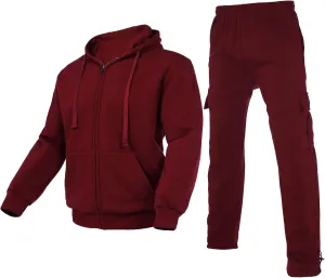Men's Tracksuit Sets Outfit Activewear Full Zip Fleece Hoodie Jacket Cargo Sweatpant 2 Piece Casual Sweatsuit