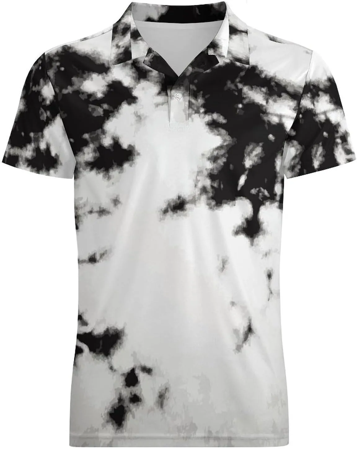 Men's Watercolour Black White Tie Dye Polo Shirts Short Sleeve Cool Golf Shirt Quick-Dry Activewear Polos